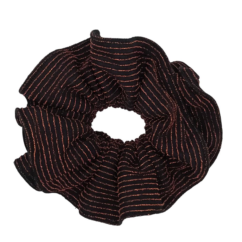 Scrunchie Camelia L Negro Lineas Cobre Maria Paskaro