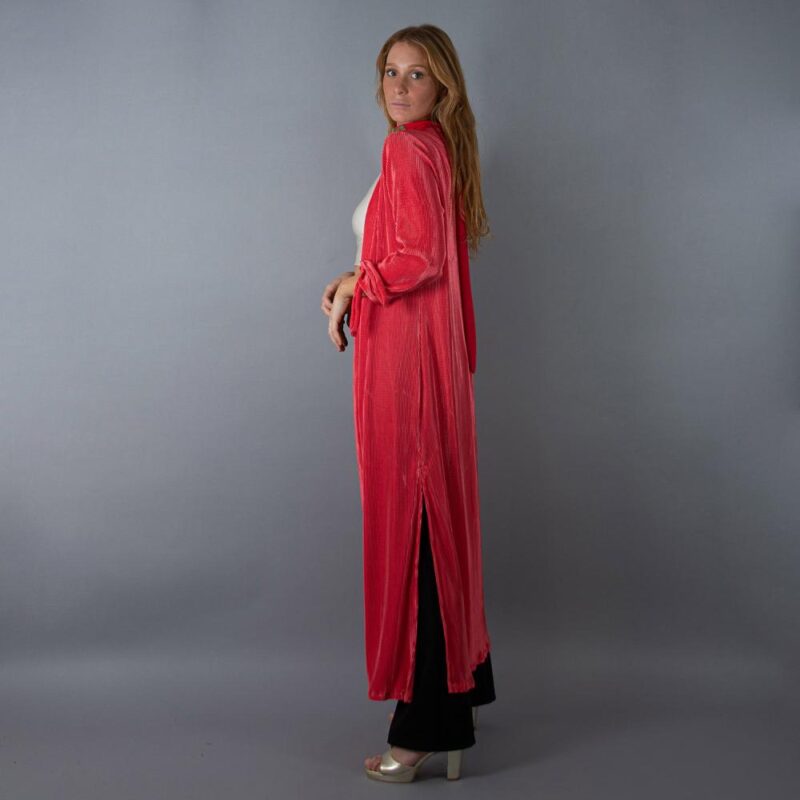 Tapado Kimono Largo Verona Coral Plisado Maria Paskaro