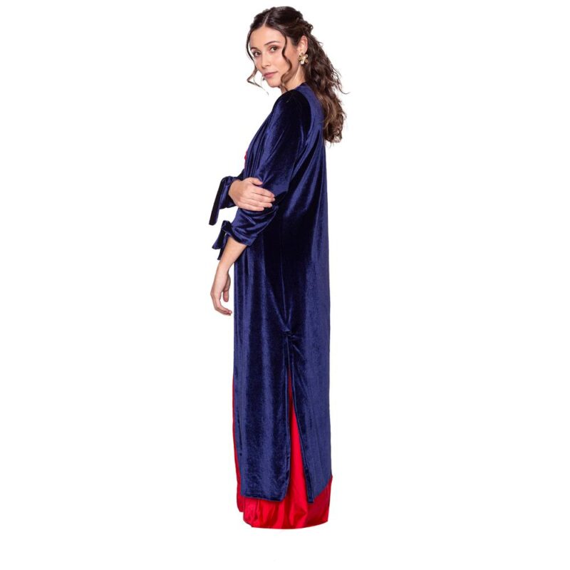 Tapado Kimono Largo Verona Azul Terciopelo Maria Paskaro
