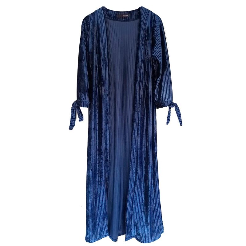 Tapado Kimono Largo Verona Azul Pizarra Terciopelo Lineas  Maria Paskaro