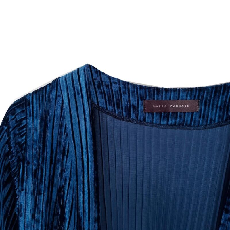 Tapado Kimono Largo Verona Azul Pizarra Terciopelo Lineas  Maria Paskaro