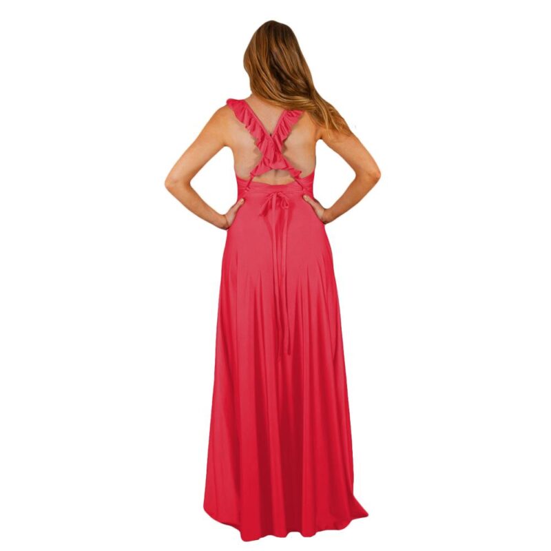Vestido Largo Jaipur Coral Lycra Dupont Maria Paskaro