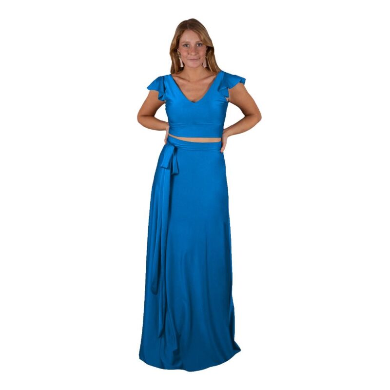 Conjunto Lima Calypso Lycra Falda Lazo Maria Paskaro