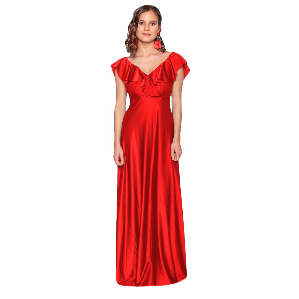 Vestido Largo Marken Rojo Lycra Dupont Maria Paskaro