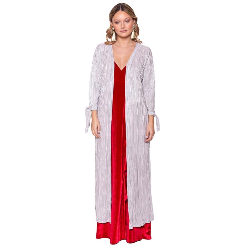 Tapado Kimono Largo Verona Plateado Brillante Metalizado Maria Paskaro