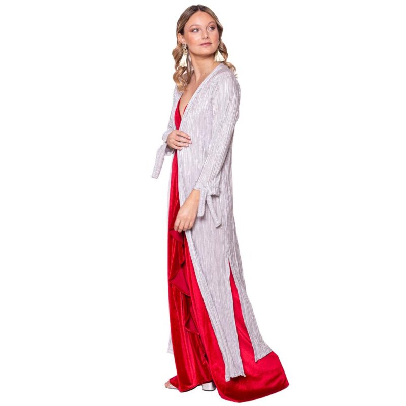 Tapado Kimono Largo Verona Plateado Brillante Metalizado Maria Paskaro