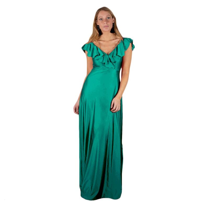 Vestido Largo Marken Esmeralda Lycra Dupont Vuelo Grande Maria Paskaro