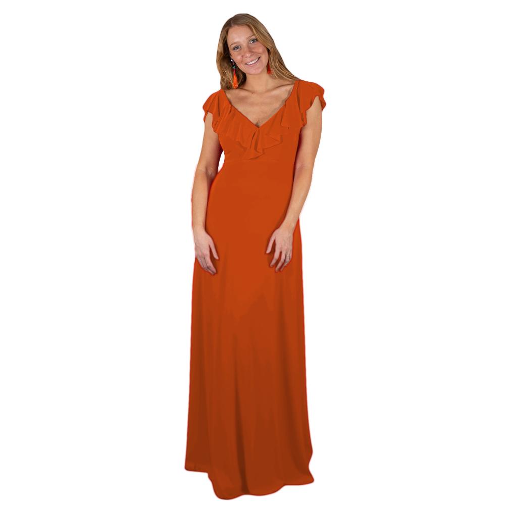 Vestido Largo Marken Naranjo Lycra Vuelo Maria Paskaro