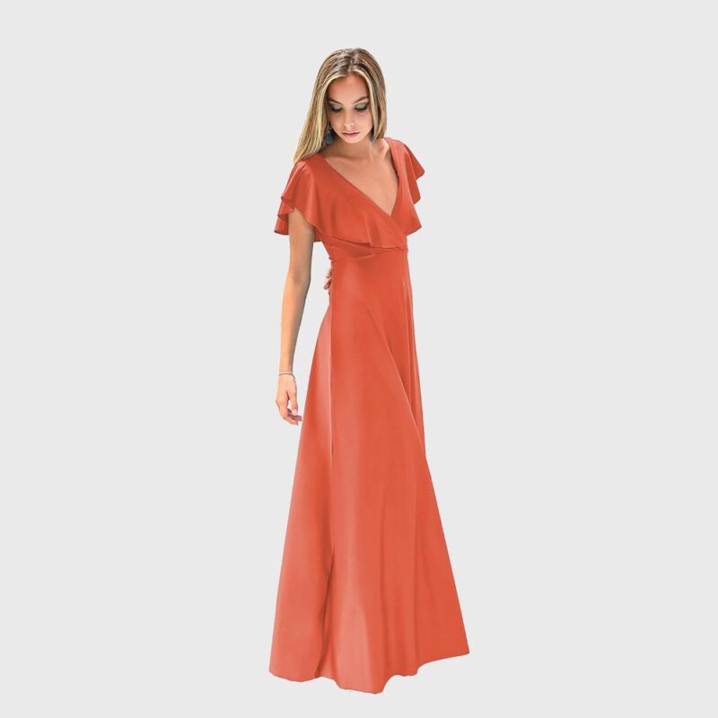 Vestido Largo Marken Naranjo Lycra Vuelo Maria Paskaro