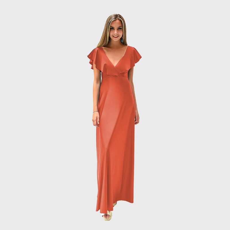Vestido Largo Marken Naranjo Lycra Vuelo Maria Paskaro