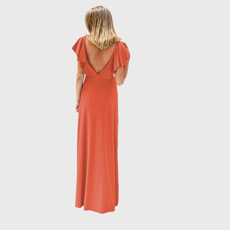 Vestido Largo Marken Naranjo Lycra Vuelo Maria Paskaro