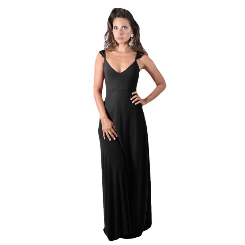 Vestido Largo Jaipur Negro Lycra Vuelitos Maria Paskaro