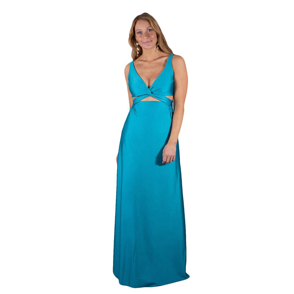 Vestido Largo Algarve Turquesa Lycra Dupont Maria Paskaro