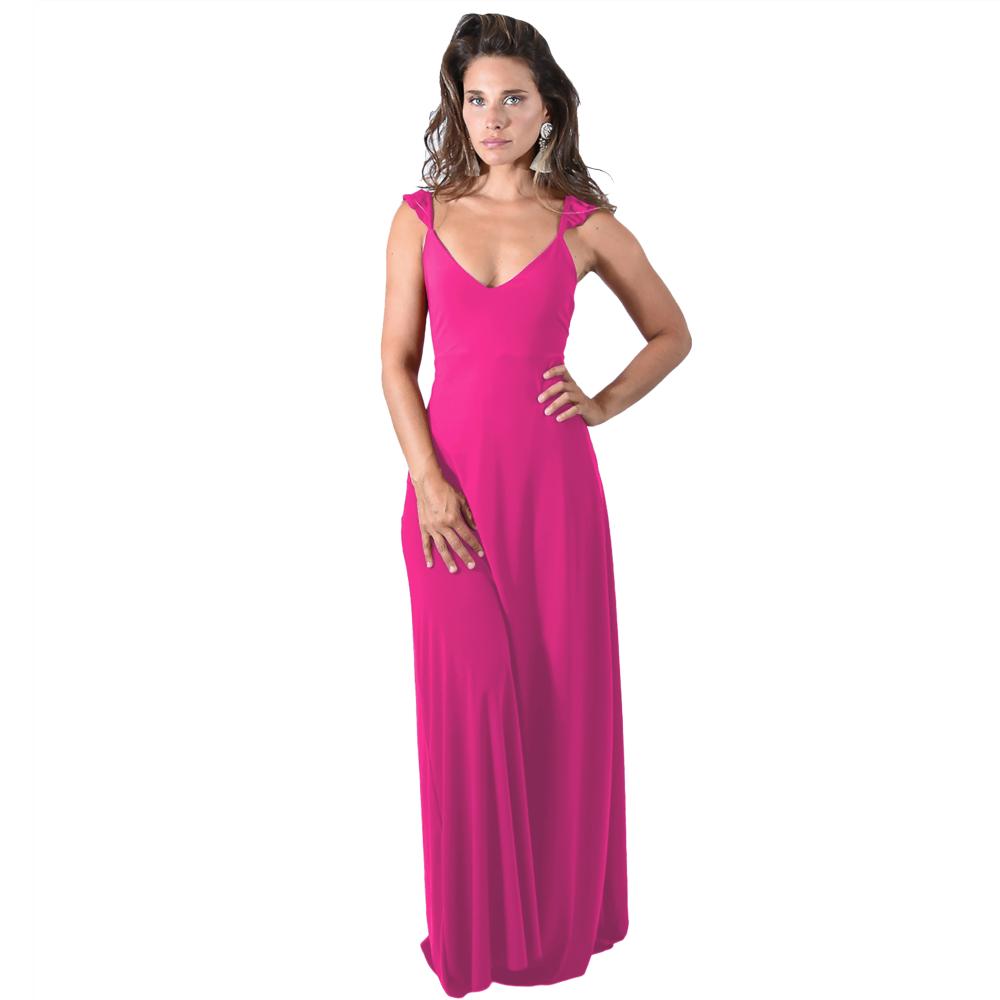 Vestido Largo Jaipur Frambuesa Lycra Vuelitos Maria Paskaro