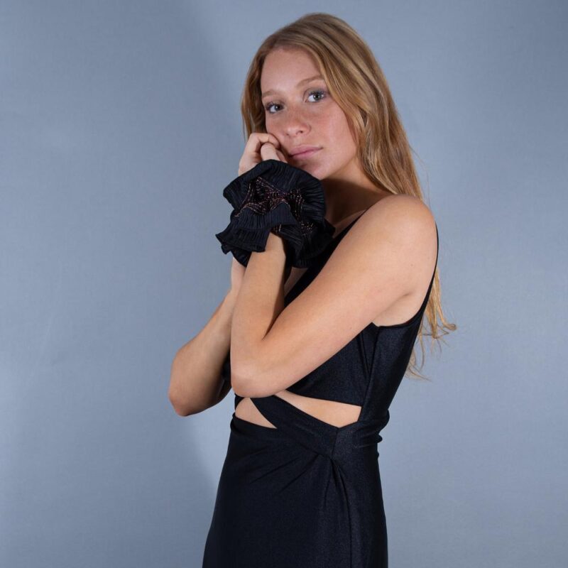 Scrunchie Begonia M Negro Lineas Cobre Maria Paskaro
