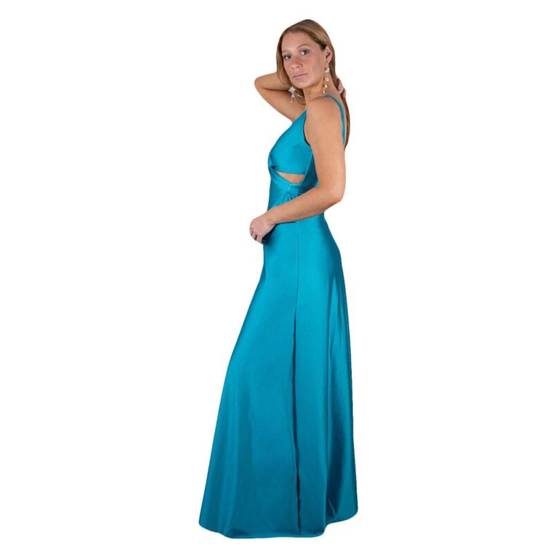 Vestido Largo Algarve Turquesa Lycra Dupont Maria Paskaro