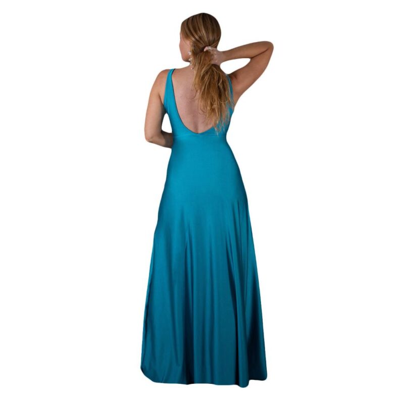 Vestido Largo Algarve Turquesa Lycra Dupont Maria Paskaro