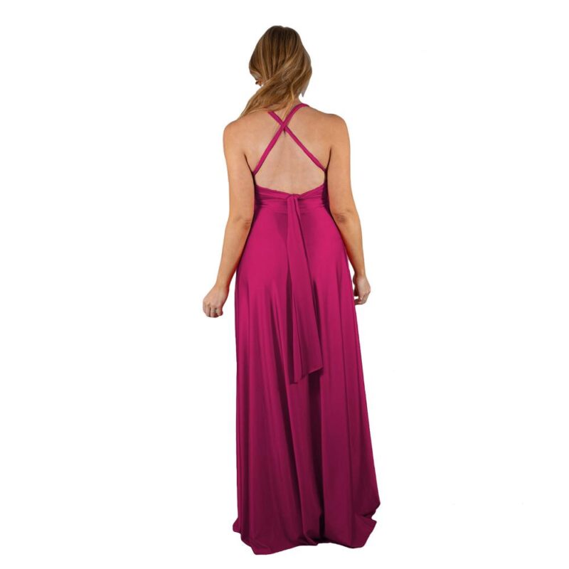 Vestido Largo Paris Fucsia Lycra Lazo Maria Paskaro