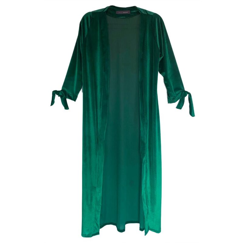 Tapado Kimono Largo Verona Verde Botella Lineas Terciopelo Maria Paskaro