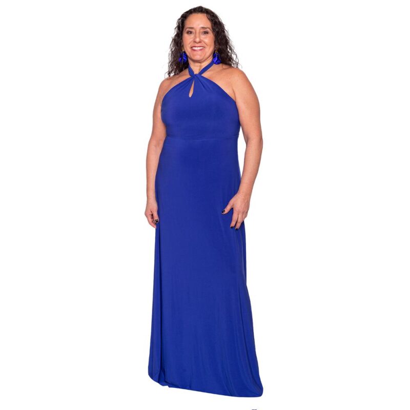 Vestido Largo Oporto Azulino Lycra Halter Amarra Maria Paskaro