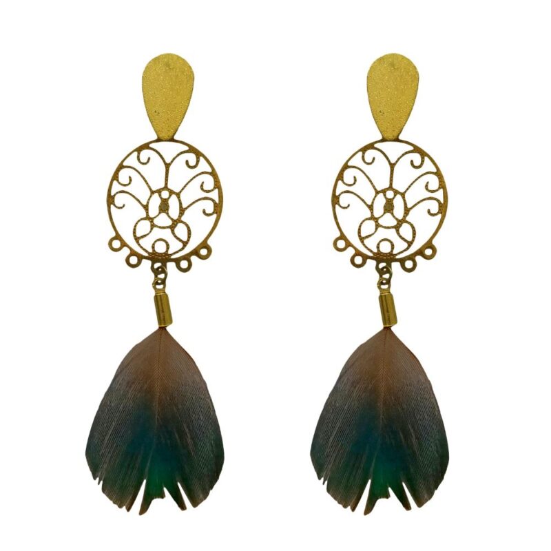 Aros de Pluma Monal Verde Azul Dorado B Maria Paskaro