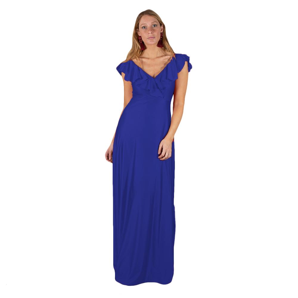 Vestido Largo Marken Azulino Lycra Vuelo Grande Maria Paskaro