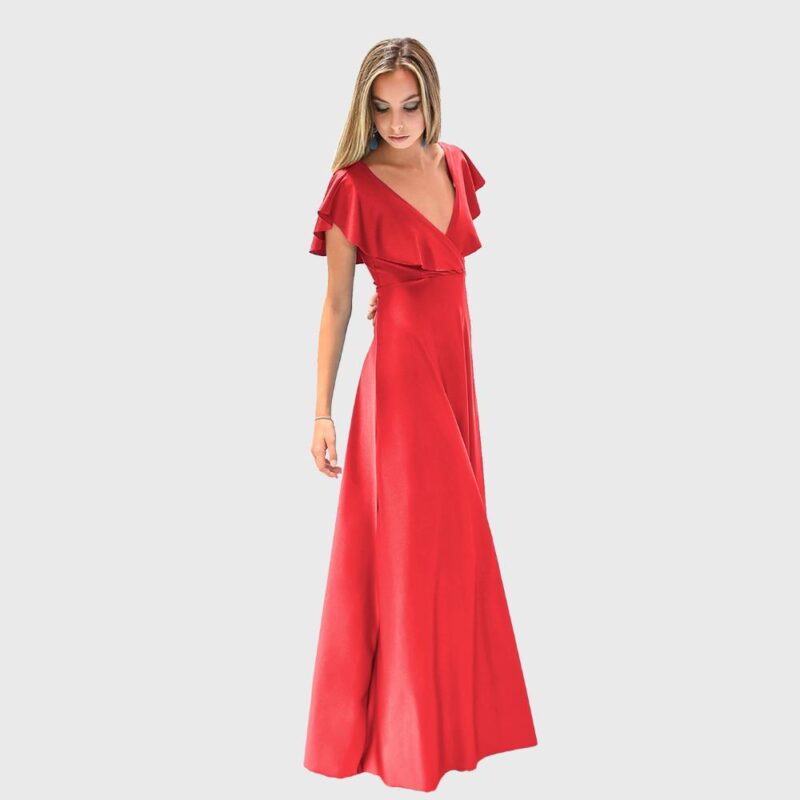 Vestido Largo Marken Rojo Furioso Lycra Vuelo Grande Maria Paskaro