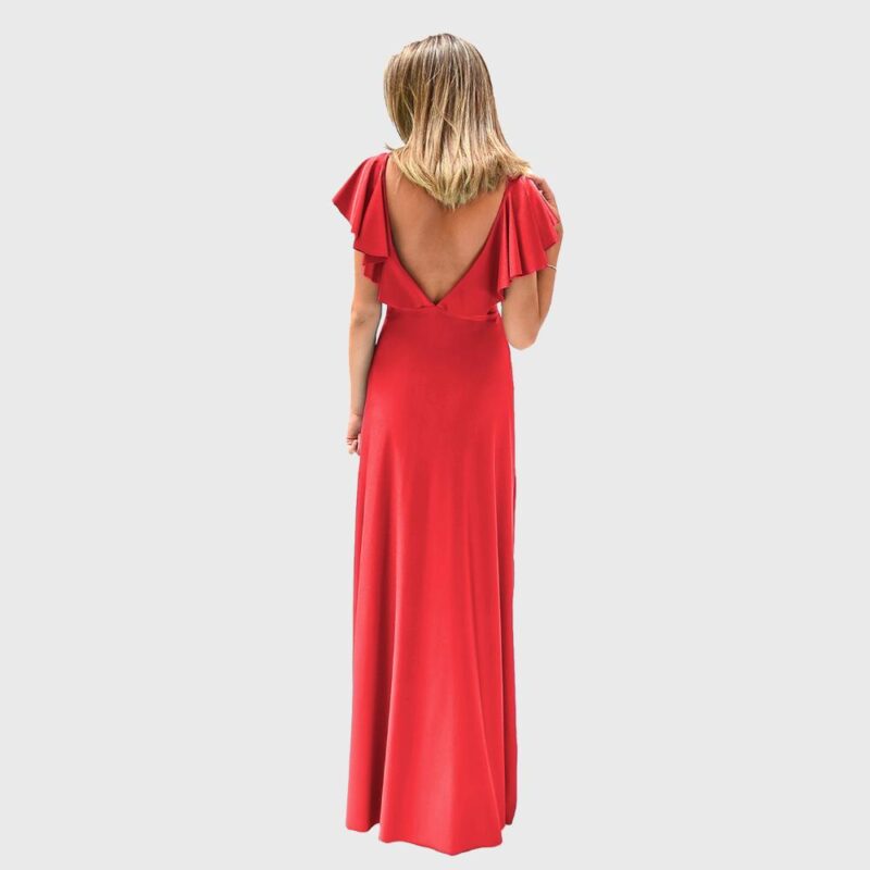 Vestido Largo Marken Rojo Furioso Lycra Vuelo Grande Maria Paskaro