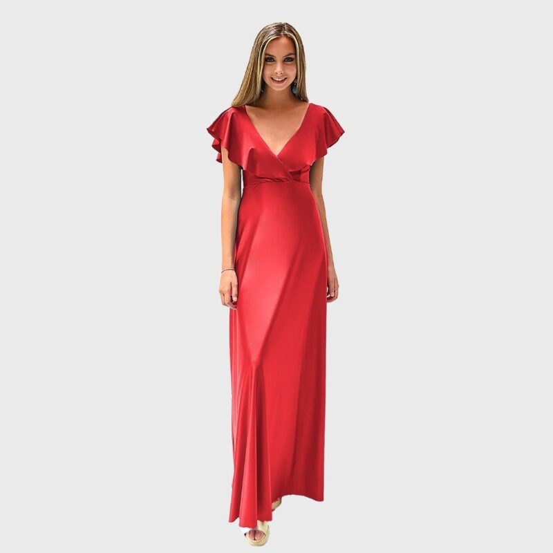 Vestido Largo Marken Rojo Furioso Lycra Vuelo Grande Maria Paskaro