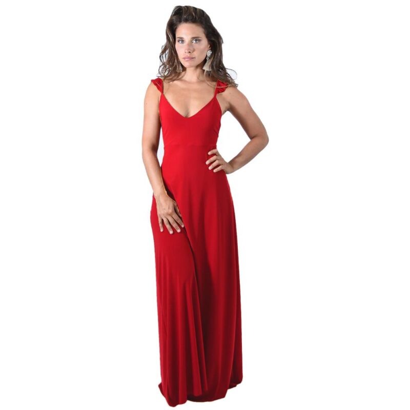 Vestido Largo Jaipur Rojo Furioso Lycra Vuelitos Maria Paskaro