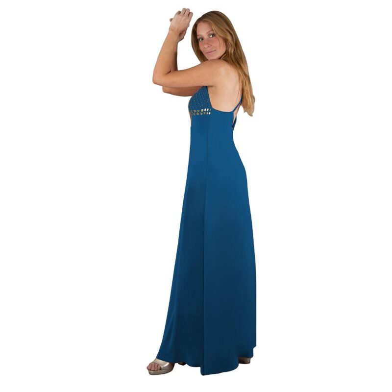 Vestido Largo Berlin Turquesa Lycra Bordado R Maria Paskaro