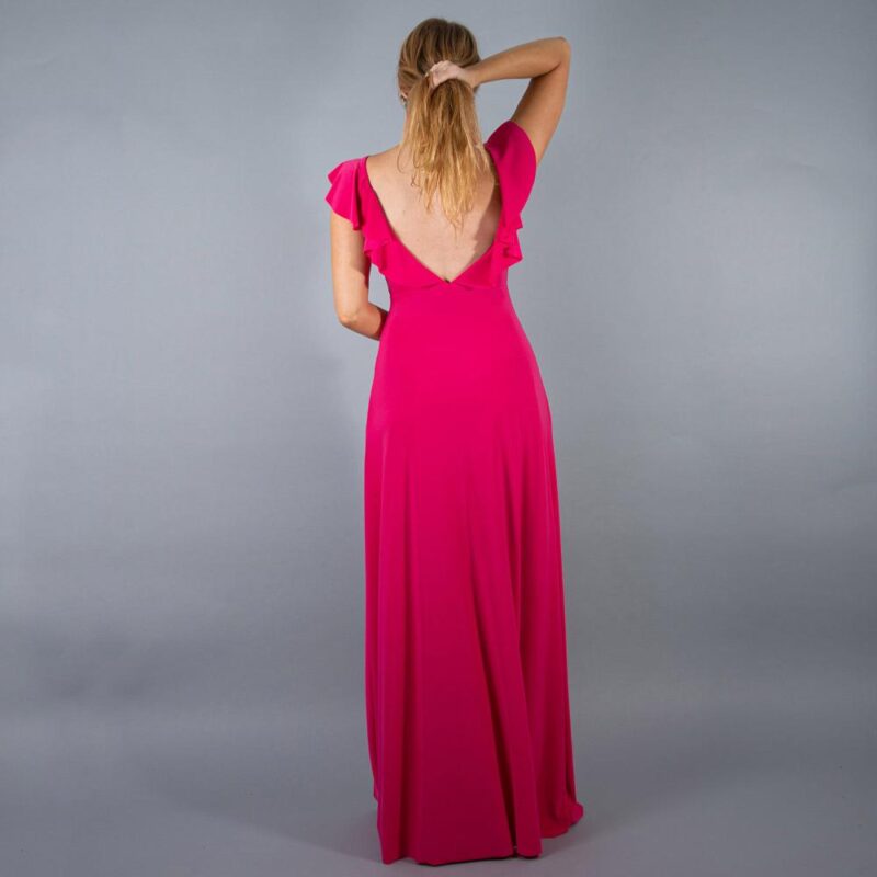 Vestido Largo Marken Fucsia Lycra Vuelo Grande Maria Paskaro