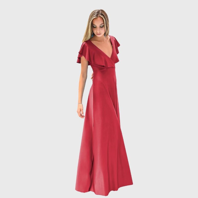 Vestido Largo Marken Rojo Italiano Lycra Vuelo Grande Maria Paskaro
