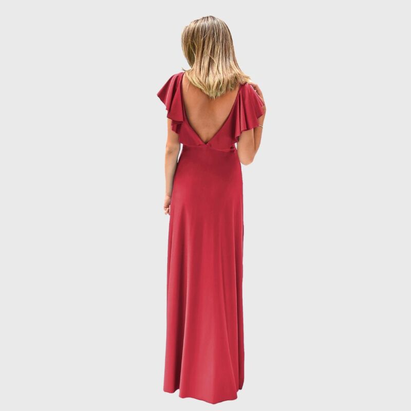 Vestido Largo Marken Rojo Italiano Lycra Vuelo Grande Maria Paskaro