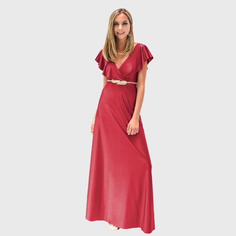 Vestido Largo Marken Rojo Italiano Lycra Vuelo Grande Maria Paskaro