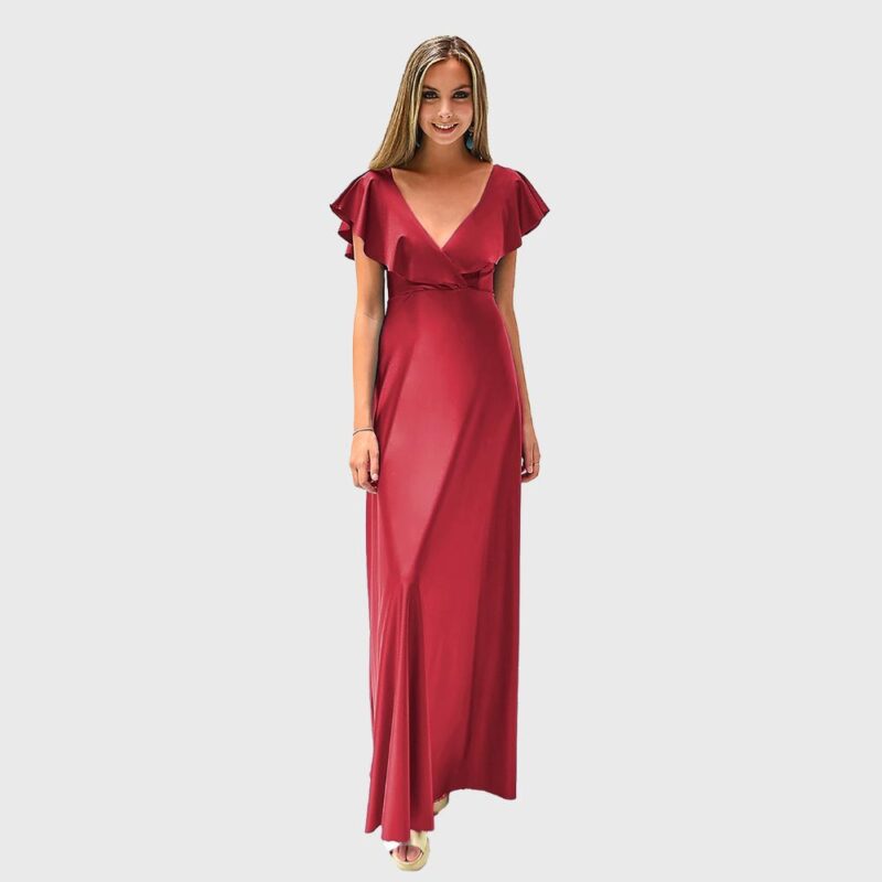 Vestido Largo Marken Rojo Italiano Lycra Vuelo Grande Maria Paskaro