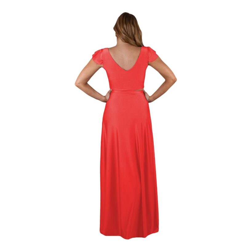 Conjunto Lima Coral Lycra Falda Lazo Maria Paskaro