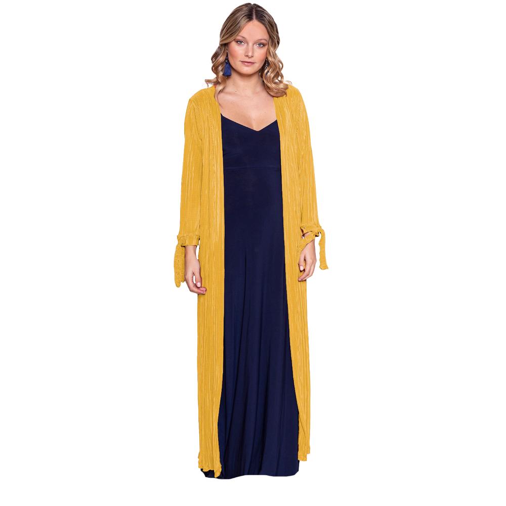 Tapado Kimono Largo Verona Mostaza Plisado Maria Paskaro