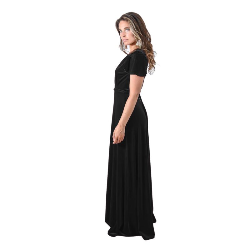 Vestido Largo York Negro Terciopelo Mangas Maria Paskaro
