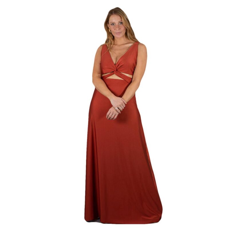 Vestido Largo Algarve Terracota Lycra Dupont Maria Paskaro