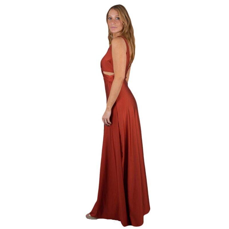 Vestido Largo Algarve Terracota Lycra Dupont Maria Paskaro