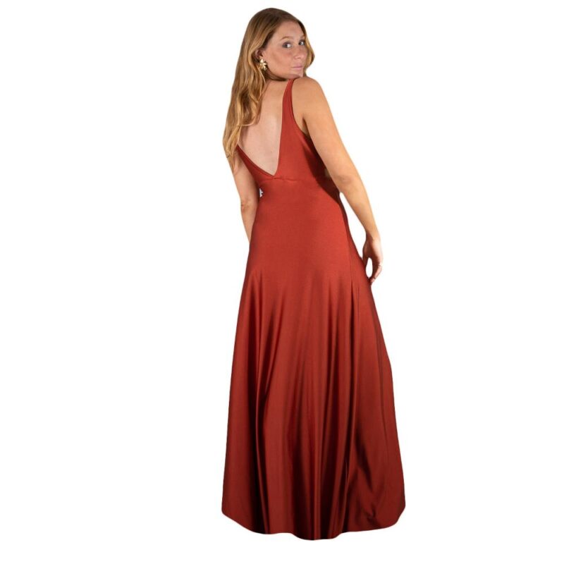 Vestido Largo Algarve Terracota Lycra Dupont Maria Paskaro