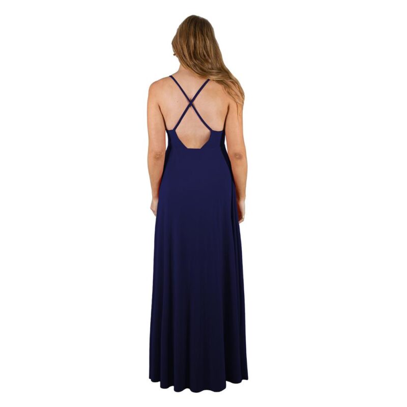 Vestido Largo Berlin Azul Marino Lycra Bordado R Maria Paskaro