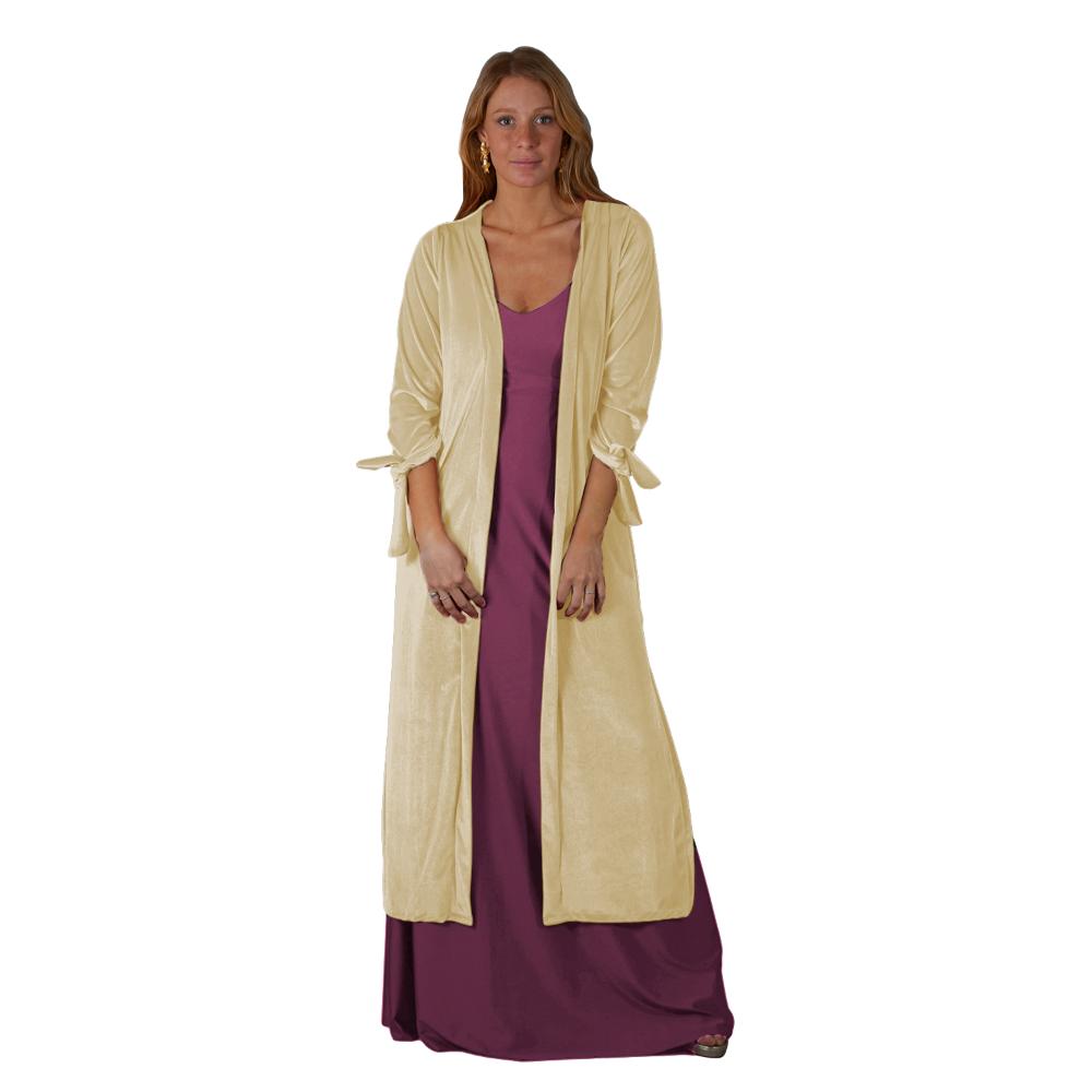 Tapado Kimono Largo Verona Beige Terciopelo Maria Paskaro
