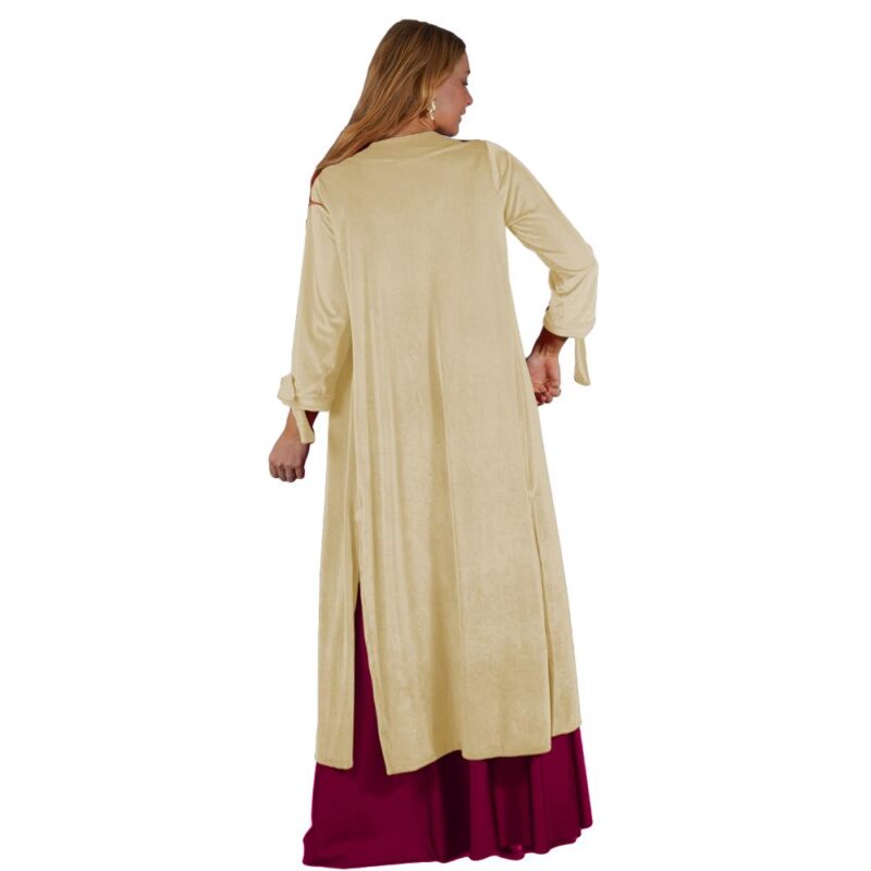 Tapado Kimono Largo Verona Beige Terciopelo Maria Paskaro