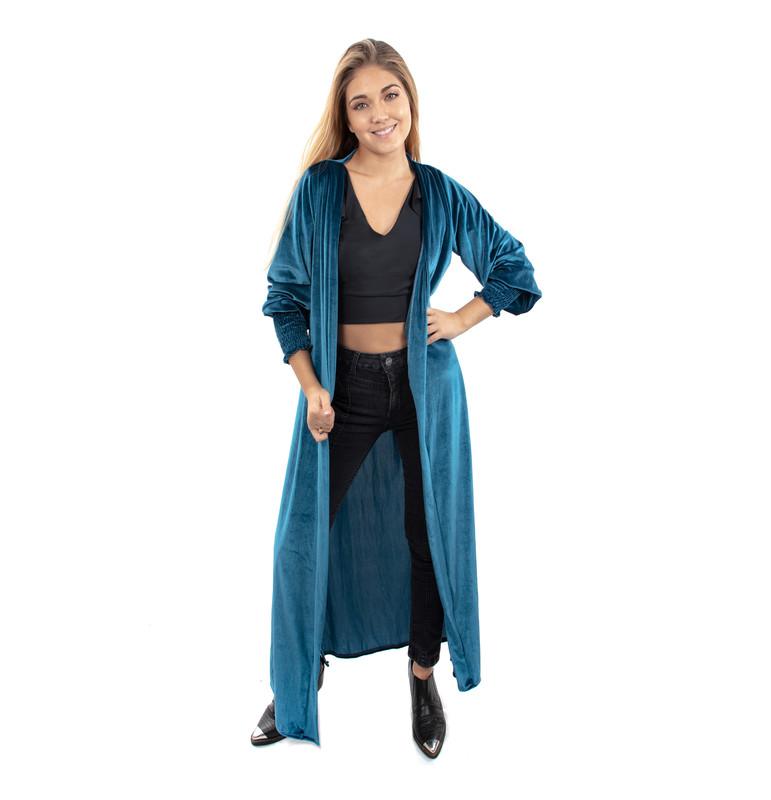 Tapado Kimono Santini Turquesa Terciopelo Maria Paskaro