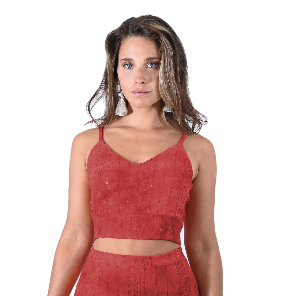 Peto Paris Rojo Lentejuelas Lycra Con Lazo Espalda Maria Paskaro