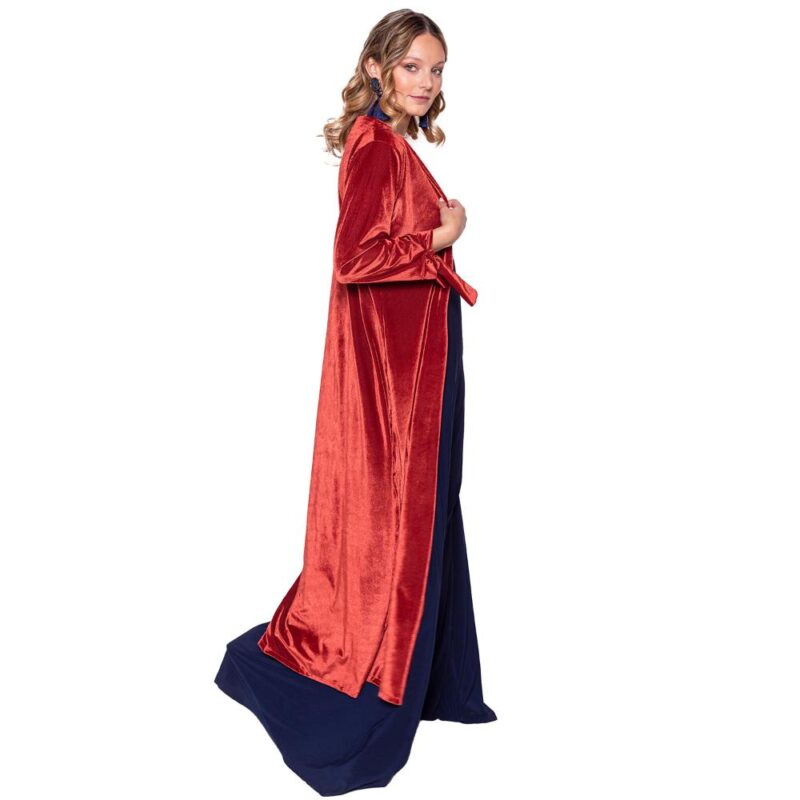 Tapado Kimono Largo Verona Terracota Terciopelo Lineas Maria Paskaro