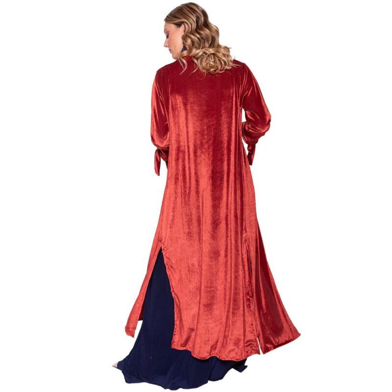 Tapado Kimono Largo Verona Terracota Terciopelo Lineas Maria Paskaro