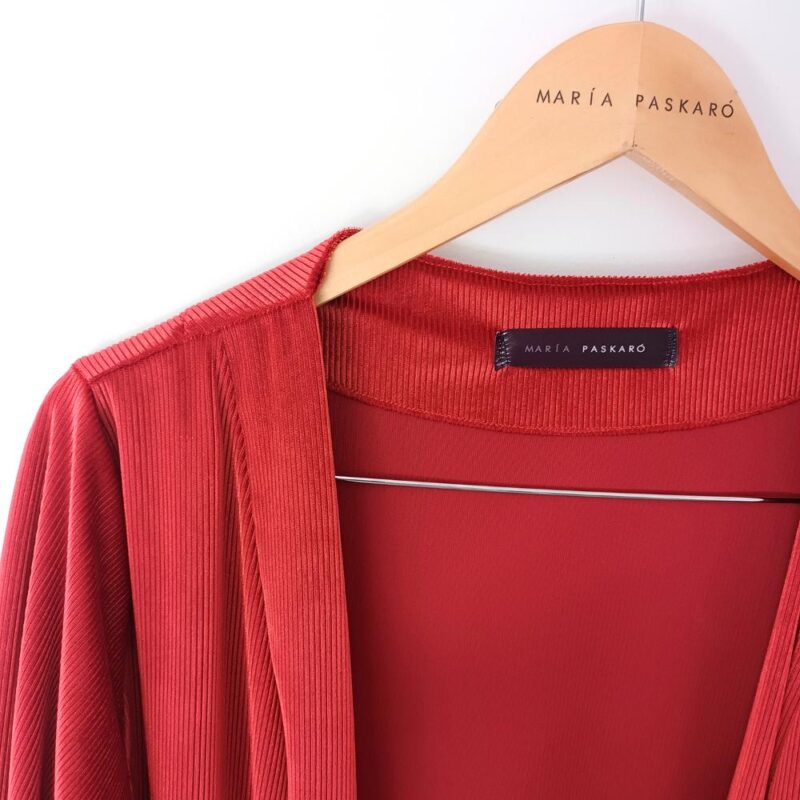 Tapado Kimono Largo Verona Terracota Terciopelo Lineas Maria Paskaro
